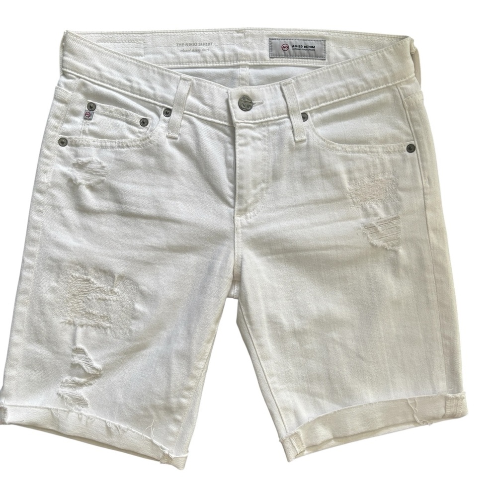 AG Denim The Nikki Relaxed Skinny Distressed Bermuda Denim Shorts - Picture 2 of 16
